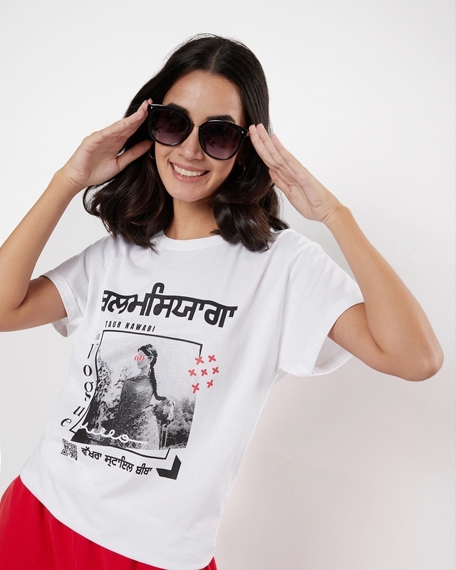 Shop Women's White Balamciaga Graphic Printed Boyfriend T-shirt-Front