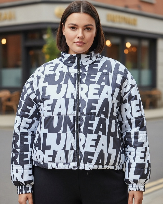 Shop Women's White & Black All Over Printed Oversized Plus Size Jacket-Front