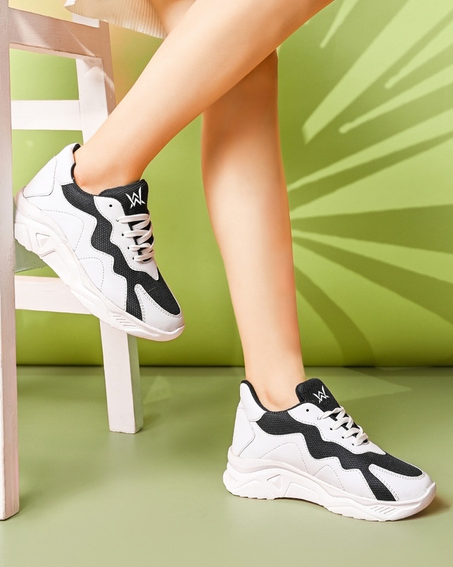 Shop Women's White & Black Color Block Sneakers-Front