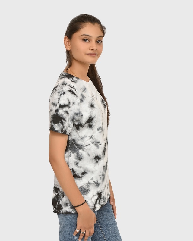 Shop Women's White & Black Tie & Dye Relaxed Fit T-shirt-Front