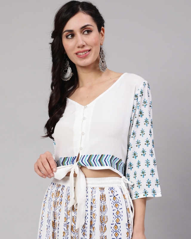 Shop Women's White Block Printed Top-Front
