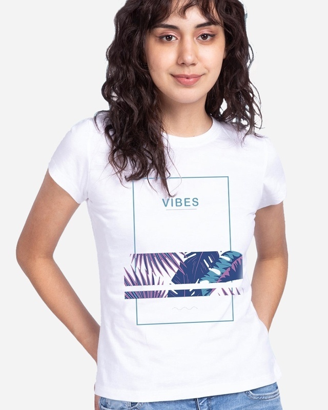 Shop Women's White Blue Vibes Graphic Printed T-shirt-Front