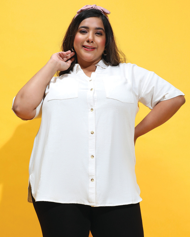 Shop Women's White Boxy Fit Plus Size Shirt-Front