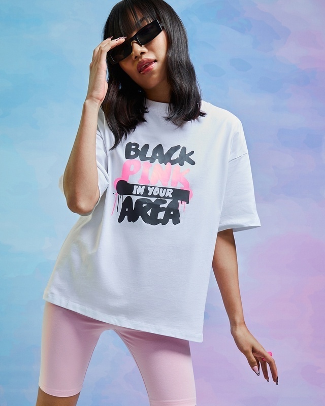 Shop Women's White BP Typography Oversized Fit T-shirt-Front