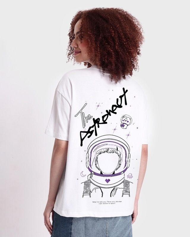 Shop Women's White BTS Astro Graphic Printed Oversized T-shirt-Front