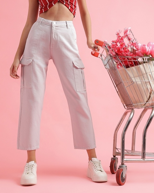 Shop Women's White Cargo Jeans-Front