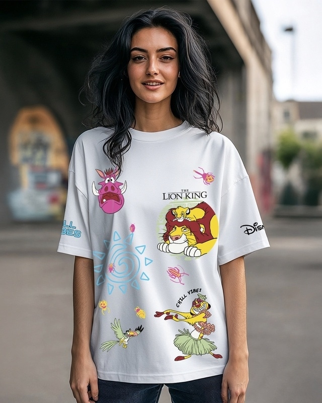 Shop Women's White Chill Vibes Graphic Printed Oversized T-shirt-Front