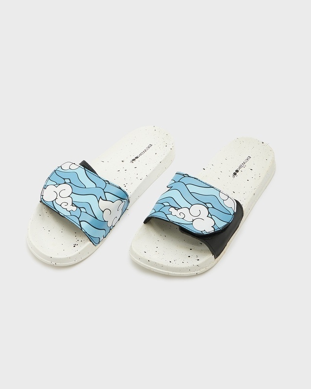 Shop Women's White Clouds Printed Sliders-Front