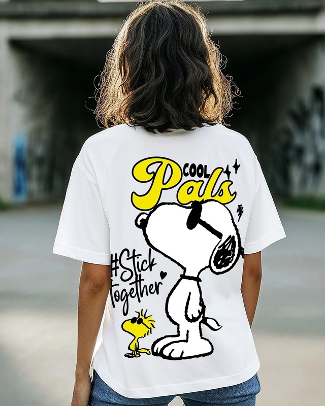 Women's White Cool Pals Graphic Printed Oversized T-shirt
