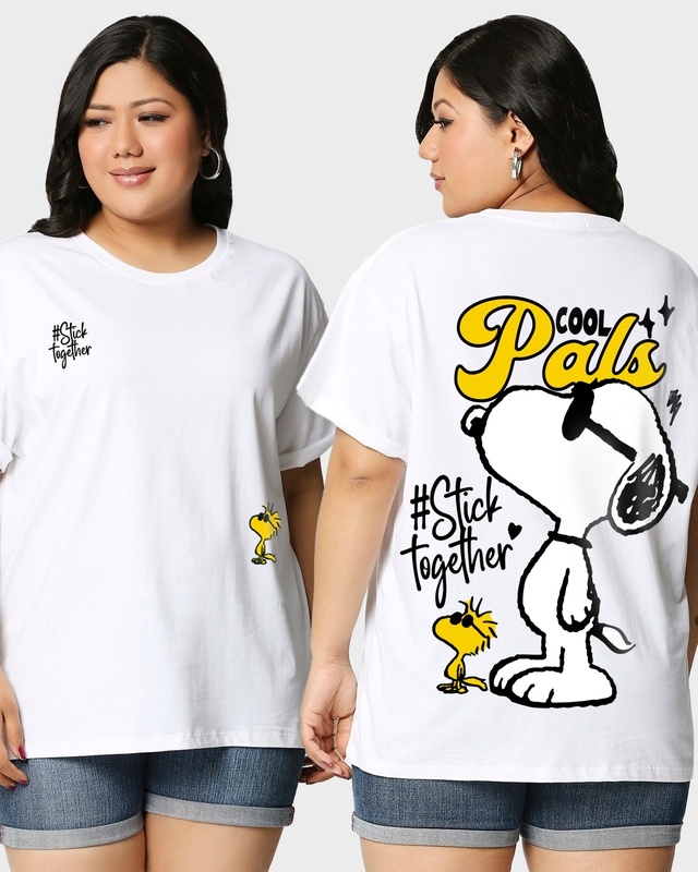 Shop Women's White Cool Pals Graphic Printed Plus Size Boyfriend T-shirt-Front