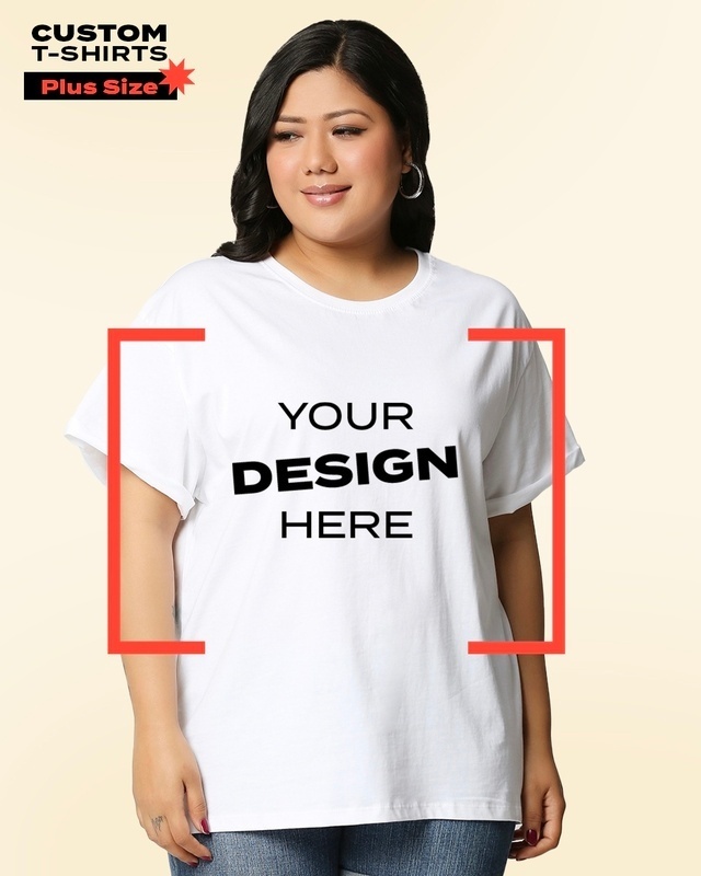 Shop Women's White Customizable Plus Size Boyfriend T-shirt-Front