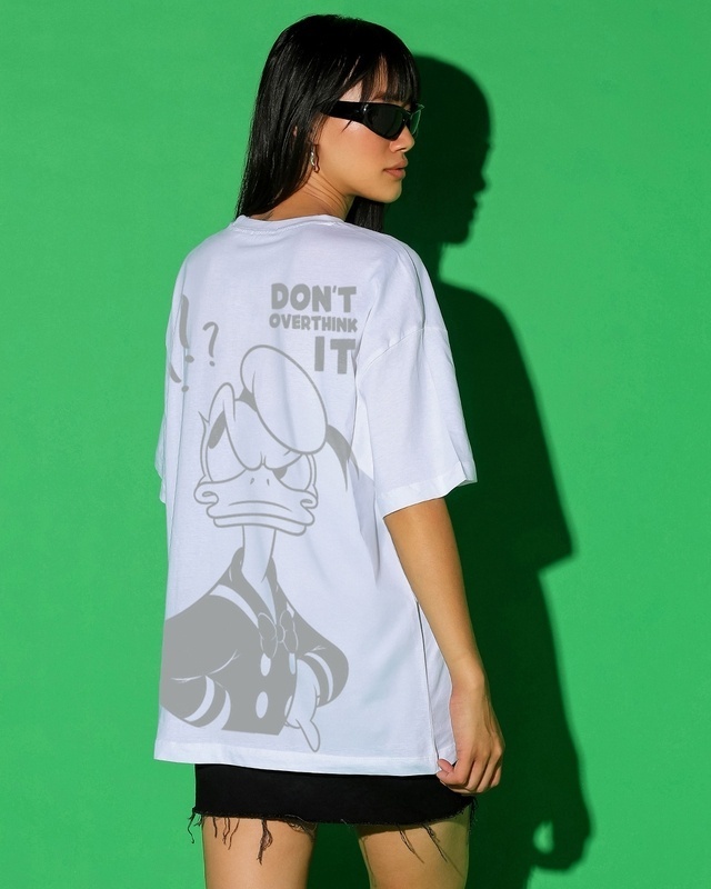 Shop Women's White Don't Overthink Graphic Printed Oversized T-shirt-Front
