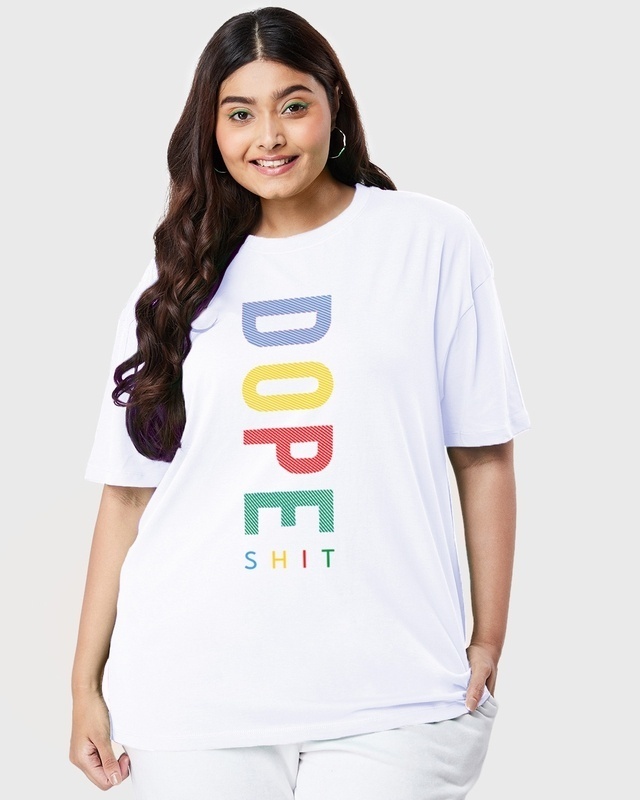 Shop Women's White Dope Shit Graphic Printed Oversized Plus Size T-shirt-Front