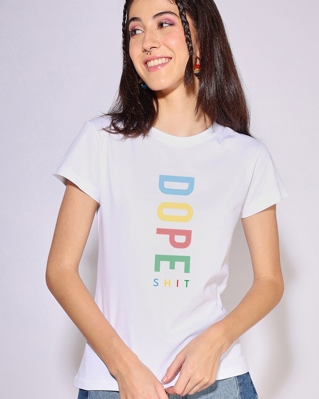 Shop Women's White Dope Shit Typography T-shirt-Front