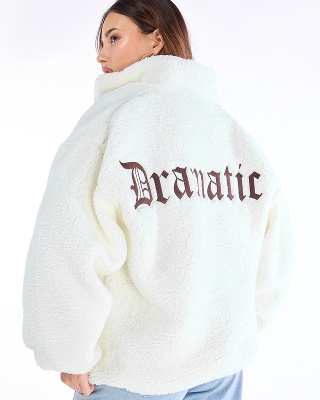 Shop Women's White Dramatic Typography Super Loose Fit Jacket-Front