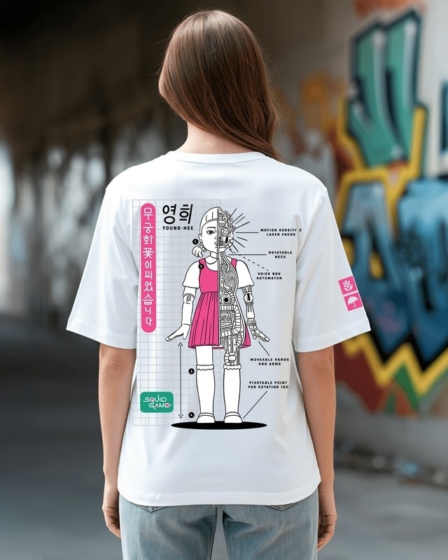 Shop Women's White Elimination Graphic Printed Oversized T-shirt-Front