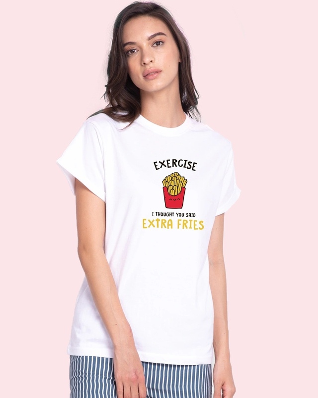 Shop Women's White Extra Fries Boyfriend T-shirt-Front