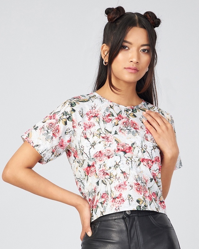 Shop Women's White Floral Printed Top-Front