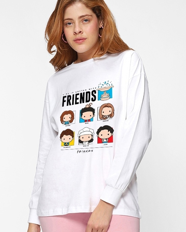 Shop Women's White Friends Life Graphic Printed Oversized T-shirt-Front