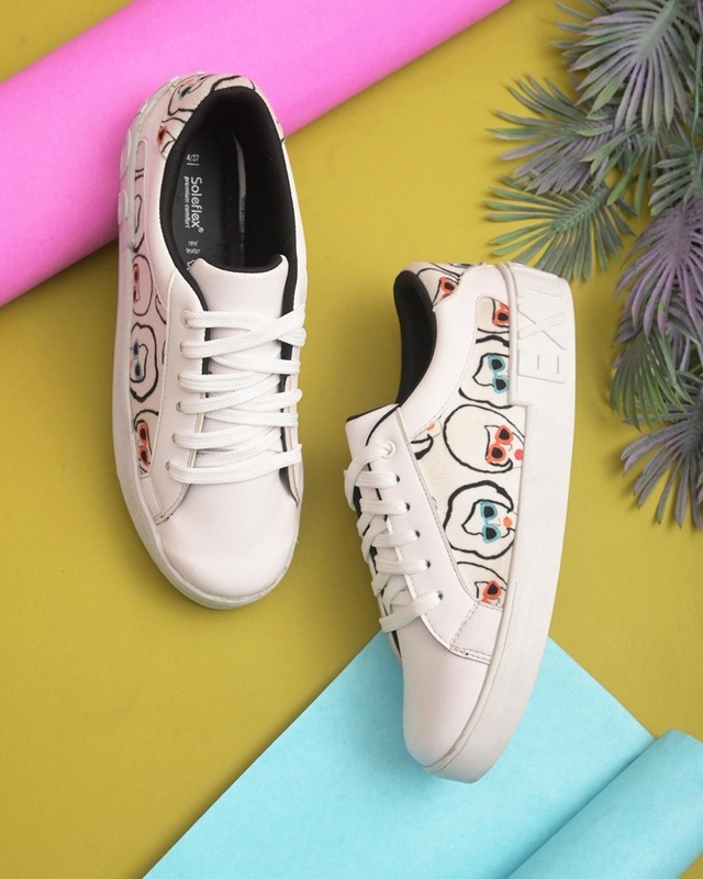 Shop Women's White Girl Printed Sneakers-Front