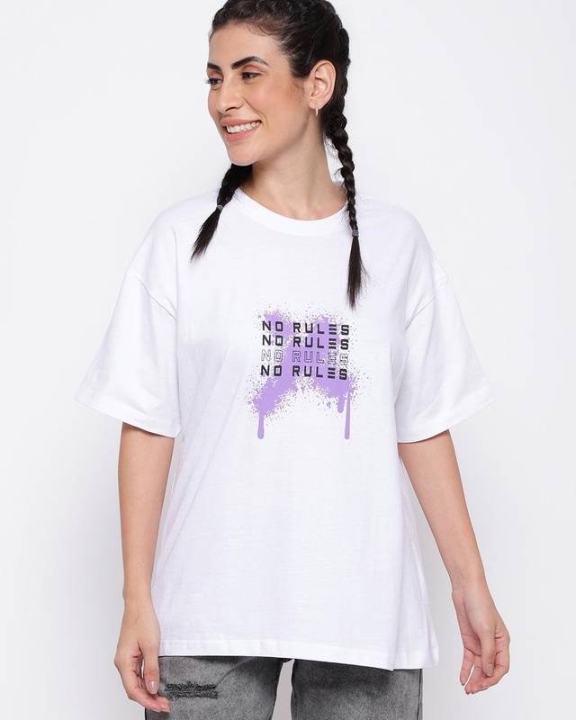 Shop Women's White Graphic Printed Loose Fit T-shirt-Front