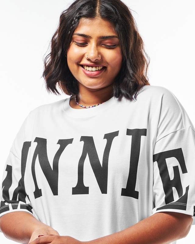 Shop Women's White Minnie Graphic Printed Oversized Plus Size T-shirt-Front