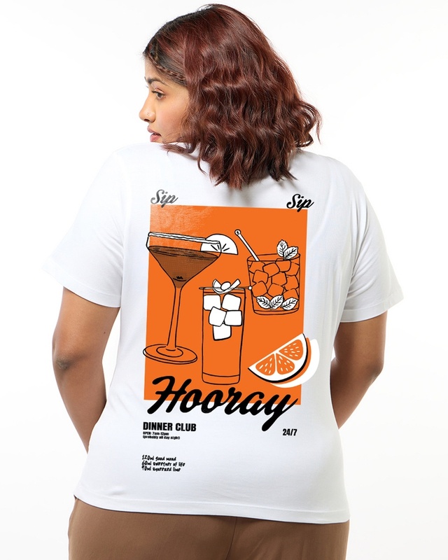 Shop Women's White Hooray Graphic Printed Plus Size T-shirt-Front