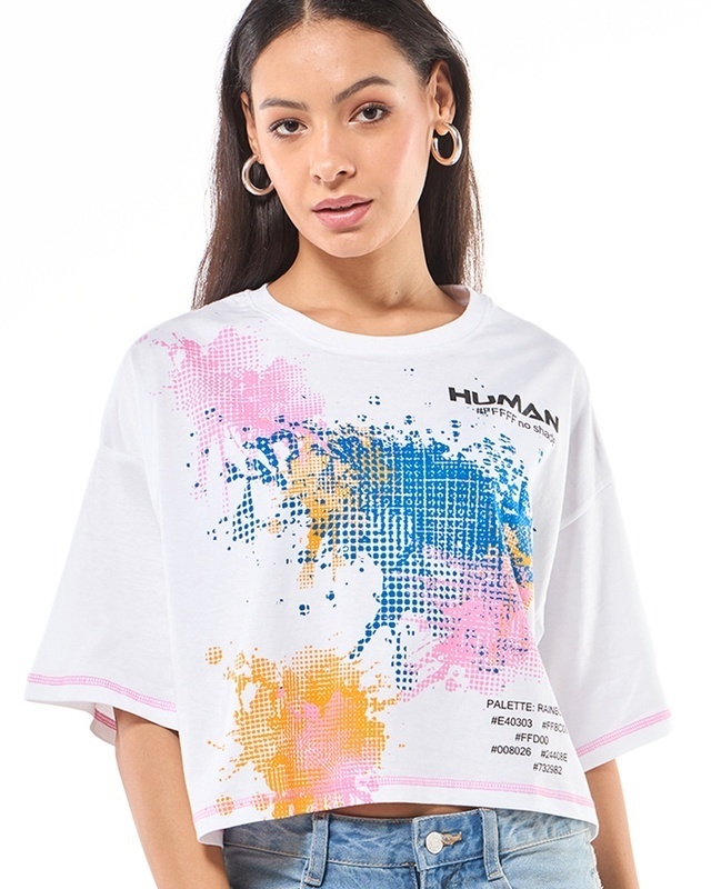 Shop Women's White Human Graphic Printed Oversized Short Top-Front