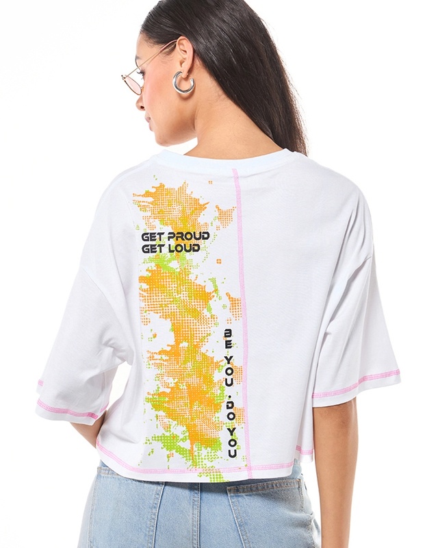 Women's White Human Graphic Printed Oversized Short Top