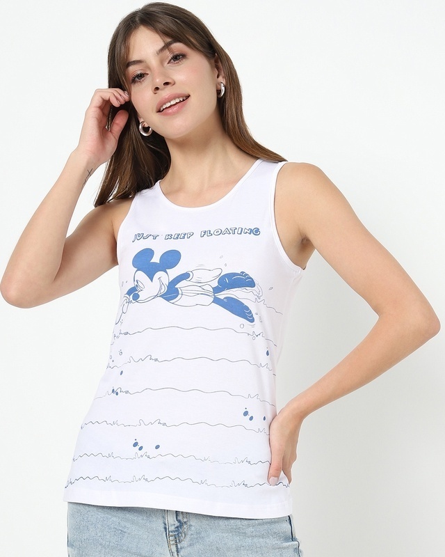 Shop Women's White Just keep Floating Graphic Printed Boyfriend Tank Top-Front