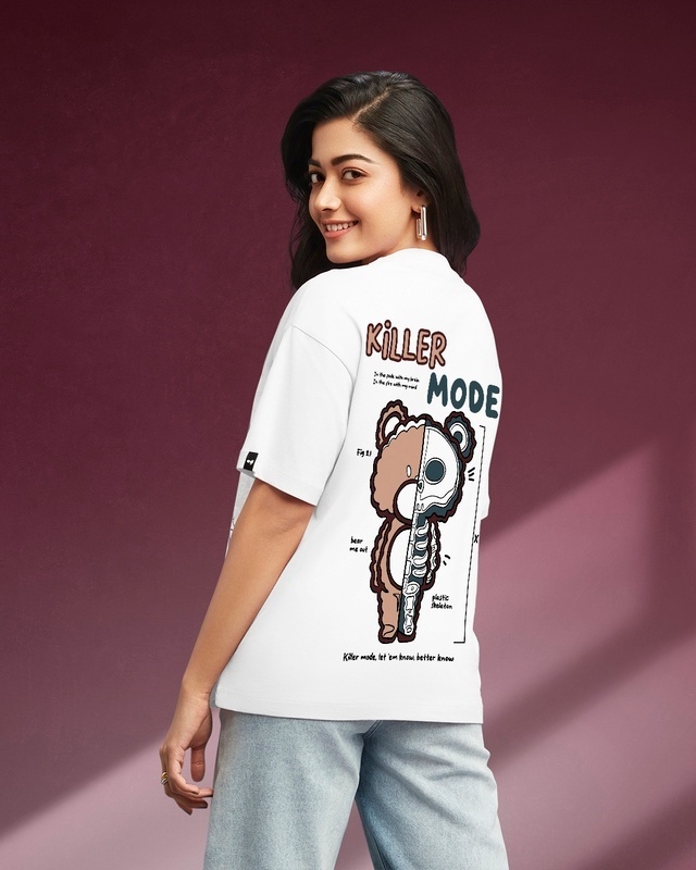 Shop Women's White Killer Mode Graphic Printed Oversized T-shirt-Front