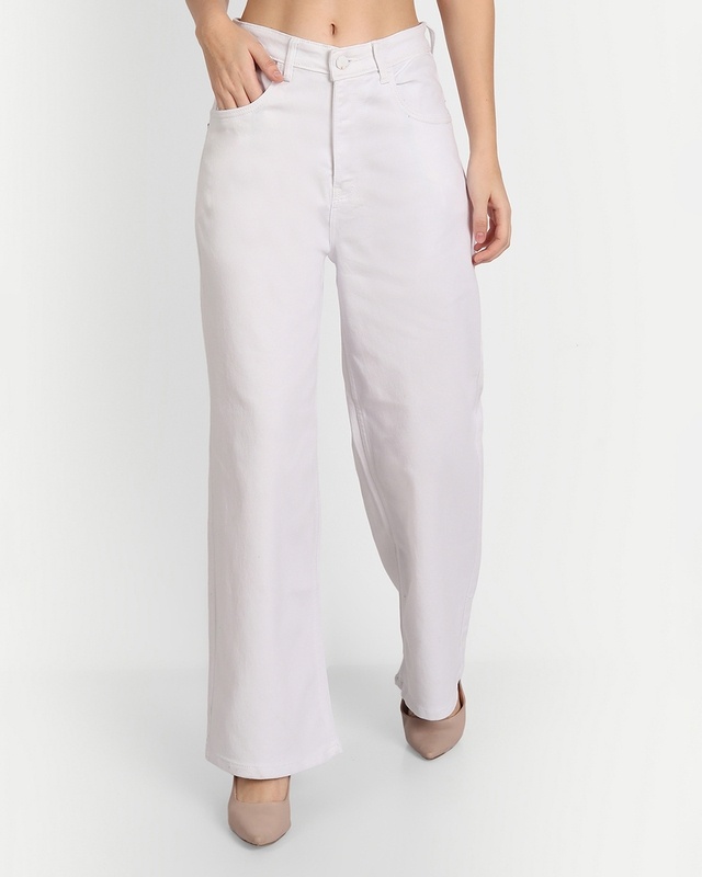 Shop Women's White Loose Comfort Fit Jeans-Front