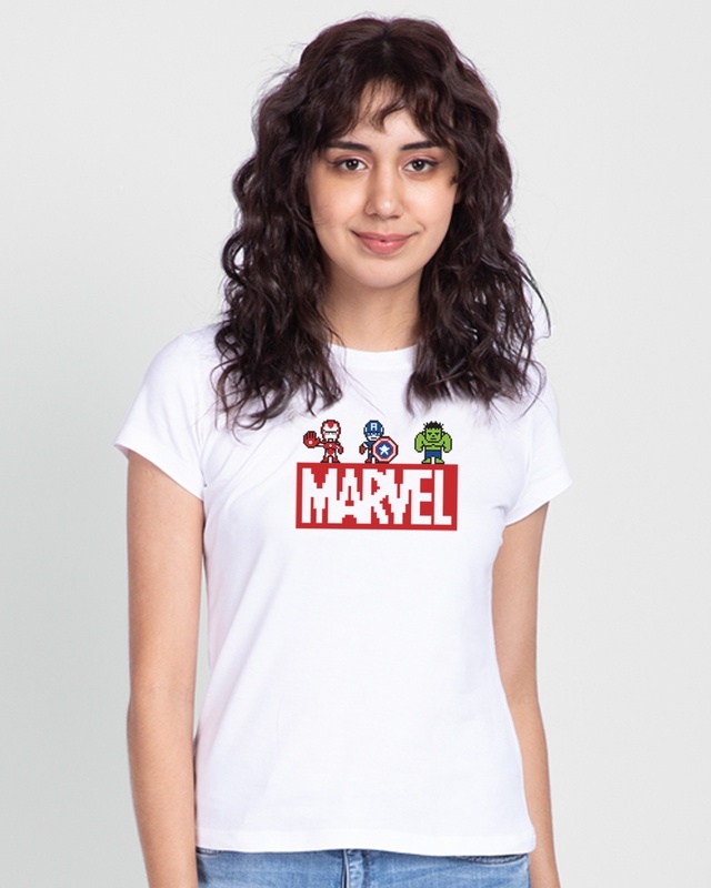 Shop Women's White Marvel 8 bit Slim Fit (AVL) T-shirt-Front