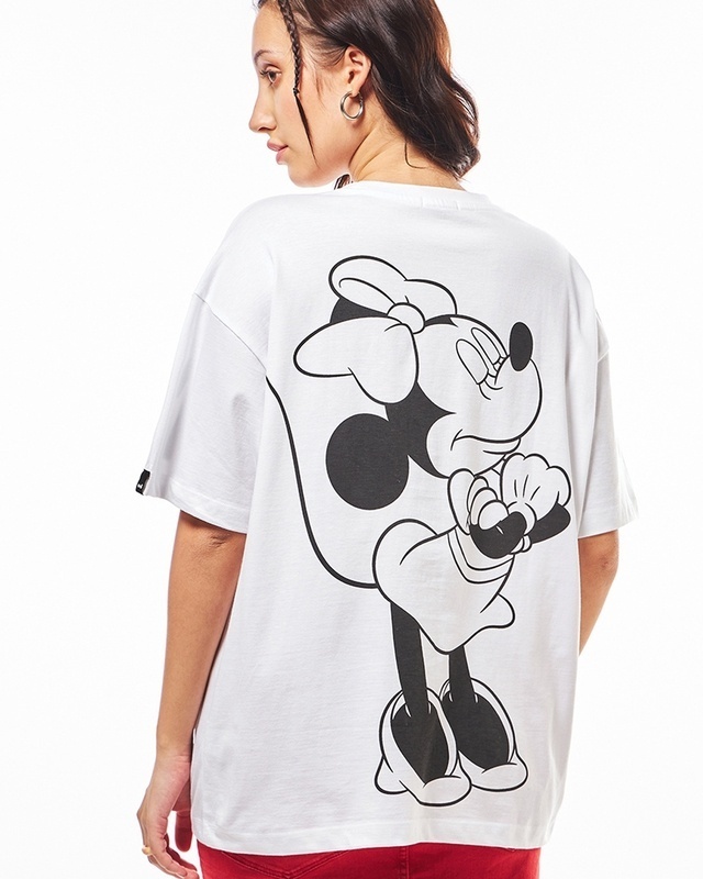 Shop Women's White Minnie Graphic Printed Oversized T-shirt-Front