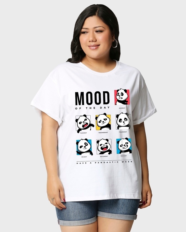 Shop Women's White Motd Panda Graphic Printed Plus Size Boyfriend T-shirt-Front