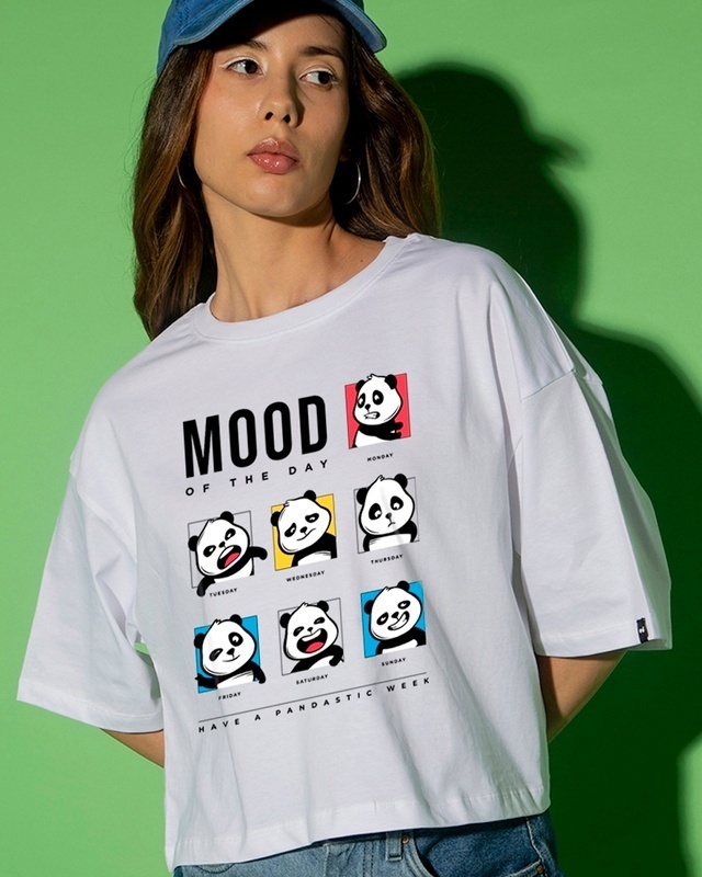 Shop Women's White MOTD Panda Graphic Printed Oversized Short Top-Front