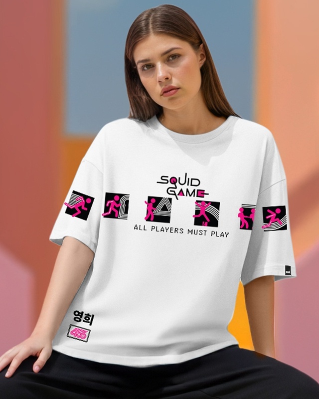 Shop Women's White Must Play Graphic Printed Oversized T-shirt-Front