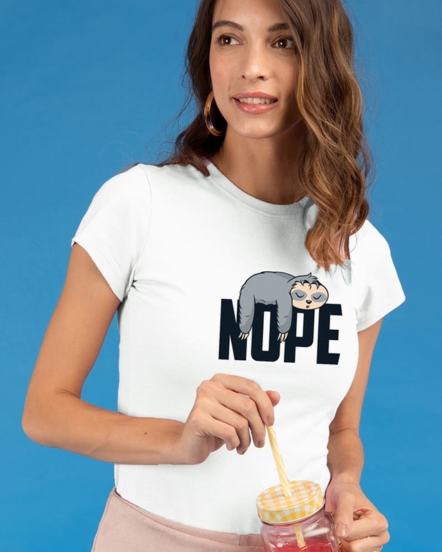 Shop Women's White Nope Lazy Graphic Printed T-shirt-Front