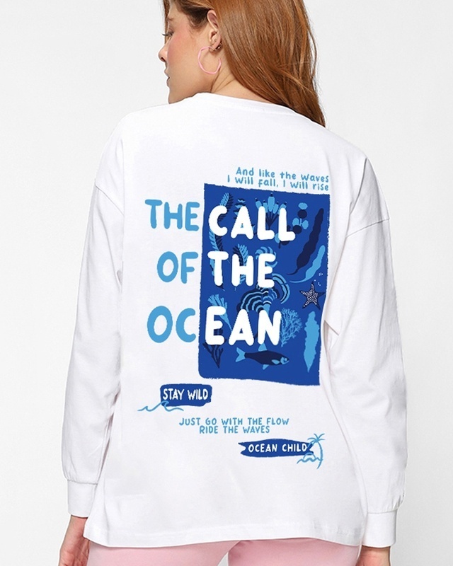 Shop Women's White Ocean Child Graphic Printed Oversized T-shirt-Front