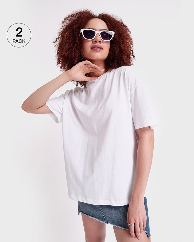 Shop Women's White Oversized T-shirt (Pack of 2)-Front