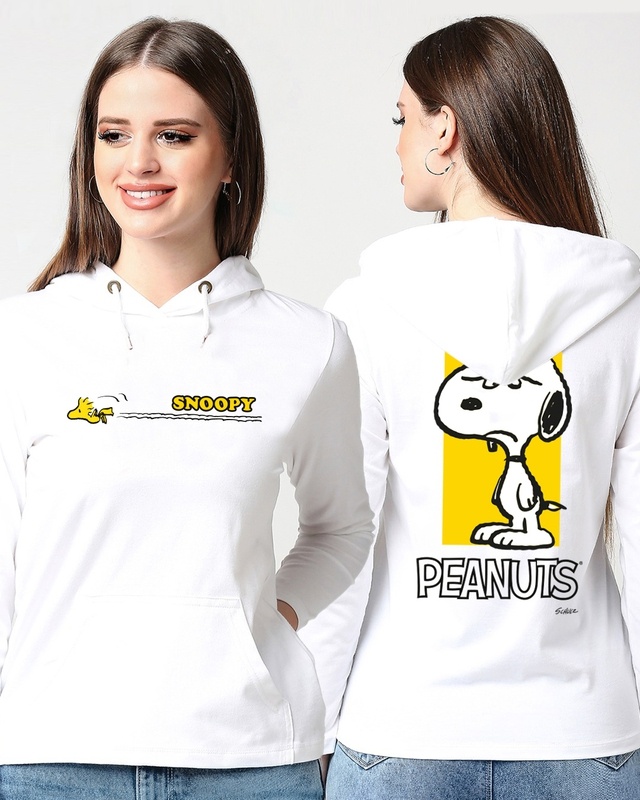 Shop Women's White Peanuts Yellow Back Graphic Printed T-shirt-Front