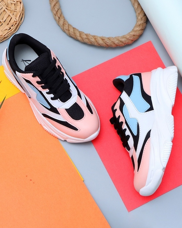 Shop Women's White & Pink Color Block Sneakers-Front