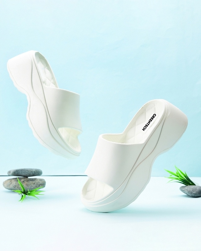 Shop Women's White Platform Sliders-Front
