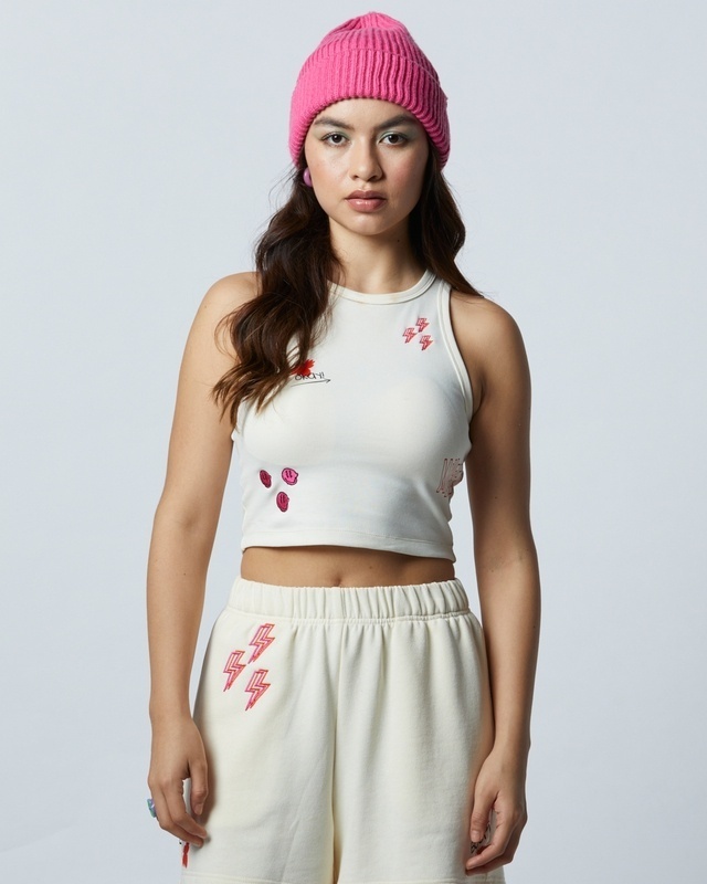 Shop Women's White Printed Crop Tank Top-Front