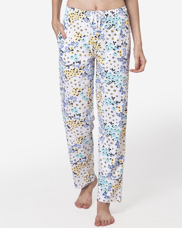 Shop Women's White Printed Pyjamas-Front