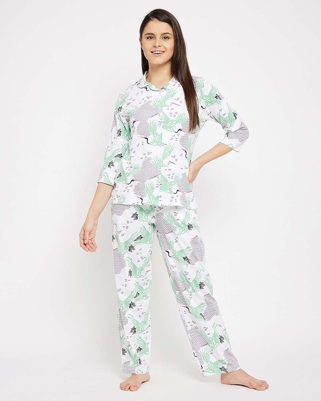 Shop Women's White Printed Top & Pyjama Set (Pack of 2)-Front