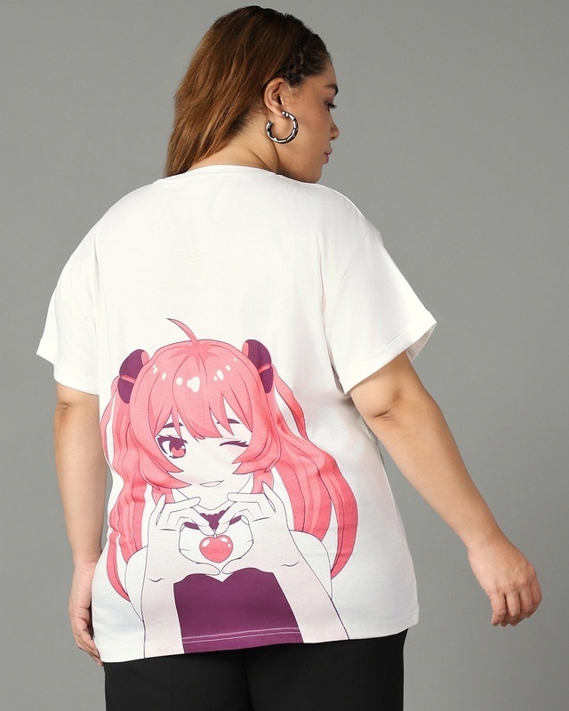 Shop Women's White Promo Graphic Printed Plus Size Boyfriend T-shirt-Front