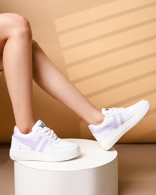 Shop Women's White & Purple Color Block Sneakers-Front