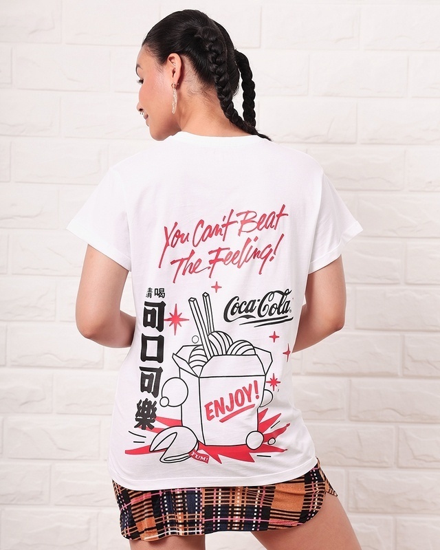 Shop Women's White Ramen & Coke Graphic Printed Boyfriend T-shirt-Front
