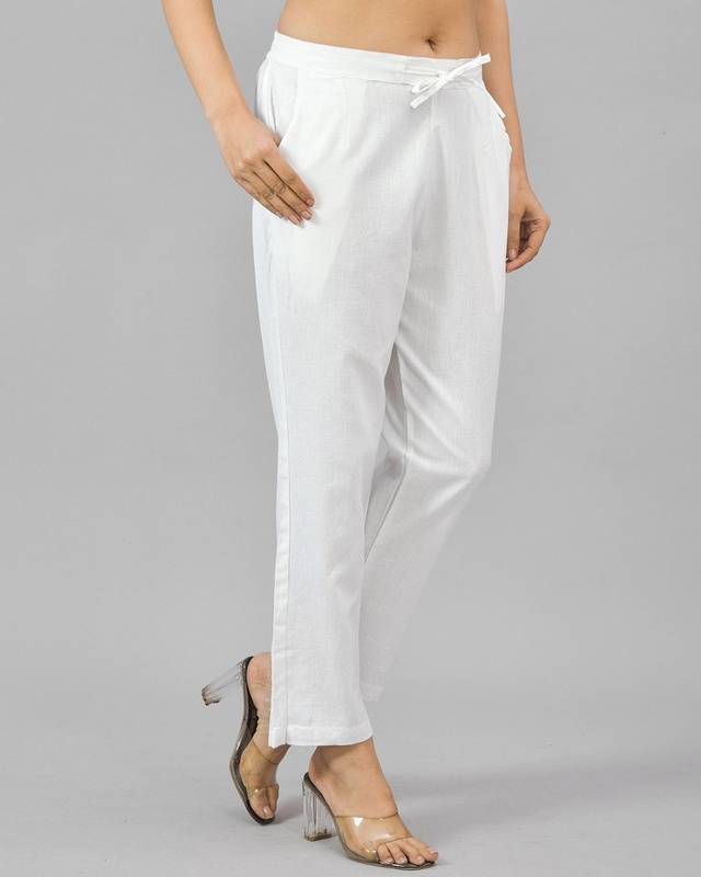 Shop Women's White Relaxed Fit Casual Pants-Front